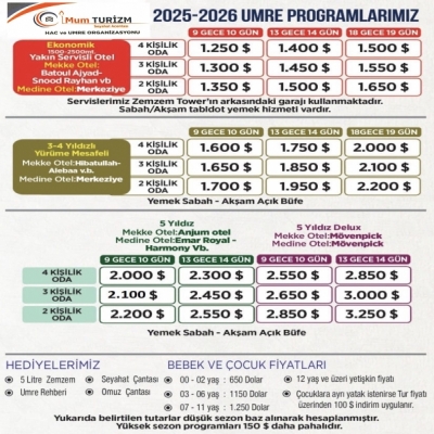 MUM TURİZM 2025-2026 SEZONU UMRE PROGRAMLARIMIZ 